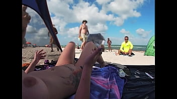 Exhibitionist Wife 511 - Mrs Kiss gives us her NUDE BEACH POV view of a VOYEUR JERKING OFF in front of her and several other men watching&excl;