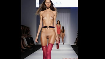 Fashion Extravaganza&colon; Young Models Naked Strutting the Catwalk in Vibrant Stocking