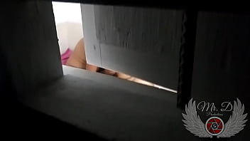 I catch my young and beautiful neighbor having sex at night with her who has just arrived from Miami at his parents&apos; house&period; They almost caught me while spying on them and filming through the window