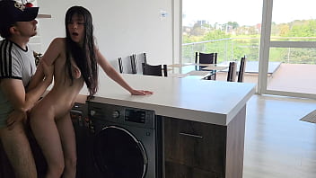 The washing machine gets stuck and it helps and teaches her how to wash clothes&comma; beautiful sexy woman body washing